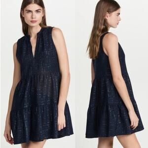 Amanda Uprichard Rylee Tweed Metallic Tiered Mini Dress in Midnight Navy Blue